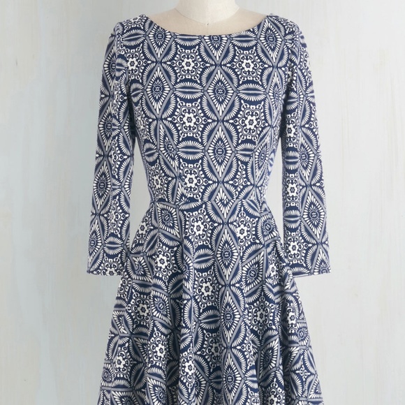 Closet Dresses & Skirts - Closet London - Navy and White Patterned Dress
